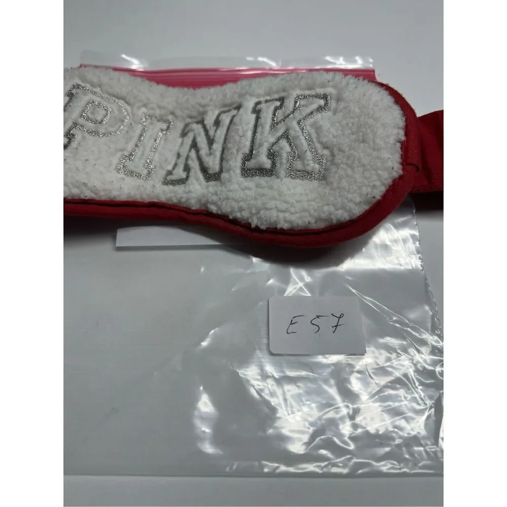 Victoria Secret PINK Eye Mask/Red and White Silver Logo Sherpa